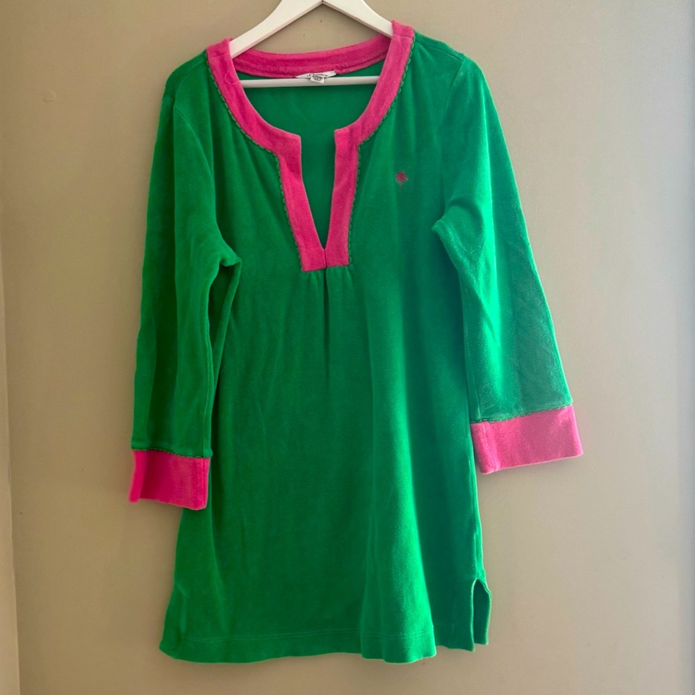 Lilly Pulitzer Kelly Green and Pink Terry Cloth Dress Vintage White Label Medium